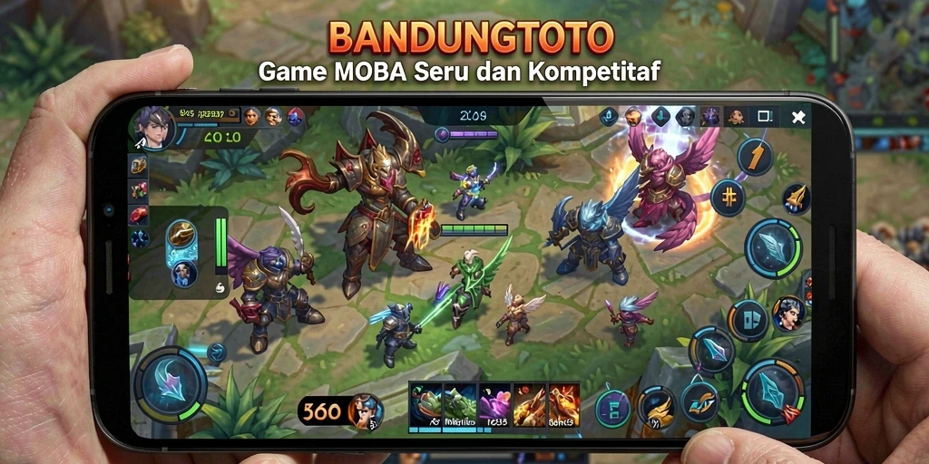 Tampilan gameplay seru dalam BANDUNGTOTO yang menampilkan aksi MOBA.