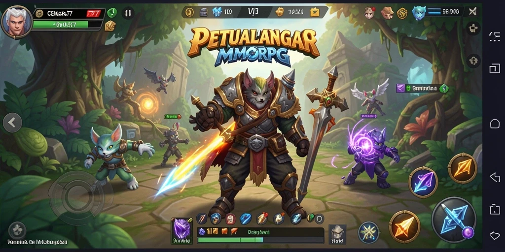 Screenshot gameplay CEMARA77 menampilkan pertarungan epik di dunia MMORPG.