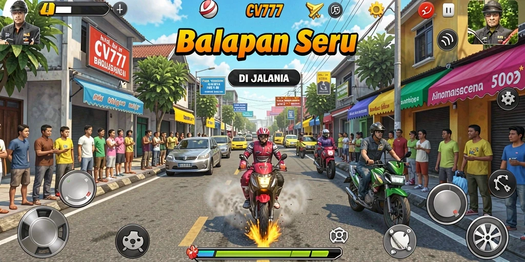 Tampilan gameplay menegangkan di CV777 saat berlomba di jalanan.