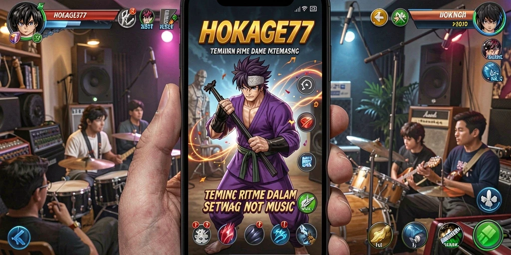 Tampilan gameplay HOKAGE77 yang menampilkan interaksi langsung dengan musik.