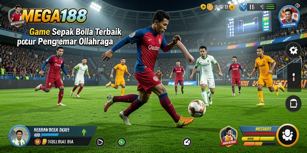 Tangkapan layar permainan MEGA188 yang menunjukkan aksi sepak bola yang mendebarkan.