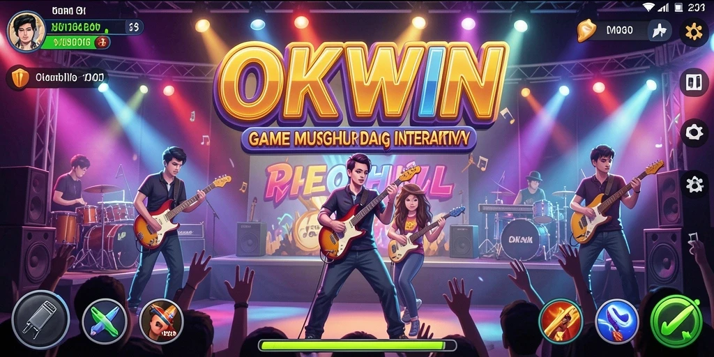 Screenshot OKWIN menampilkan gameplay seru dan interaktif dengan musik.
