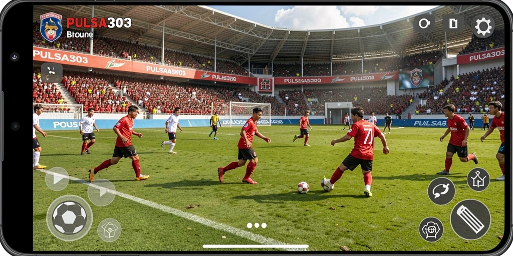 Screenshot gameplay PULSA303 yang menampilkan aksi pertandingan sepak bola.