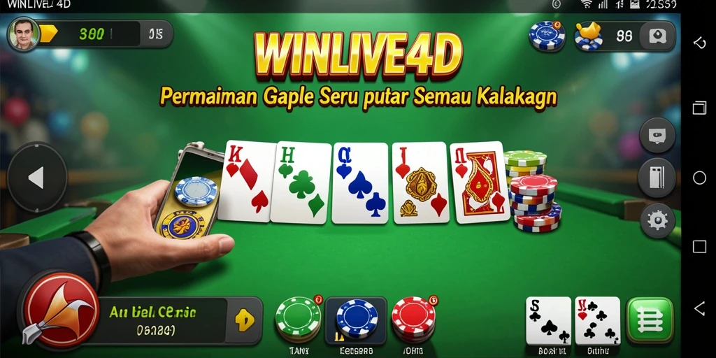 Tangkapan layar gameplay WINLIVE4D yang penuh aksi Gaple.